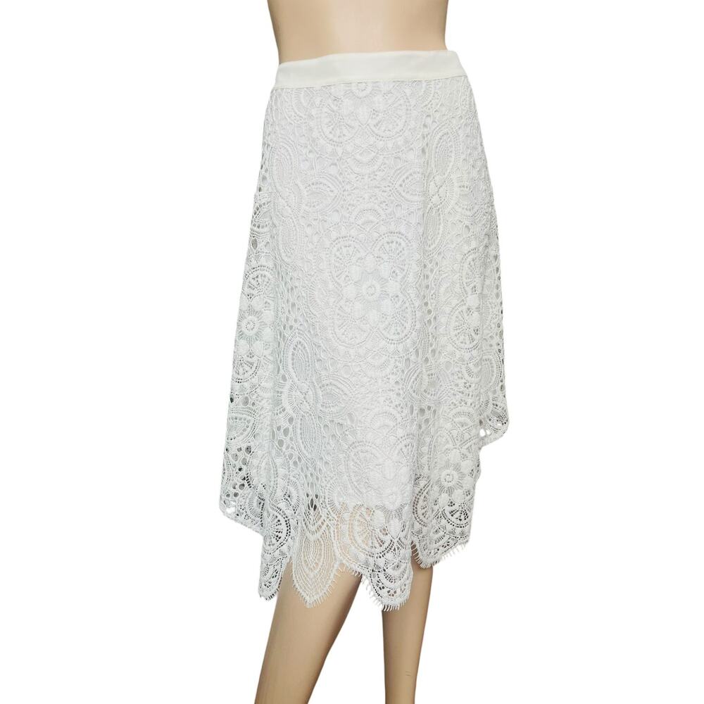 New Trina Turk Ivory Lace Midi Skirt Size 6 Zipper Side Closure Rayon Silk Blend